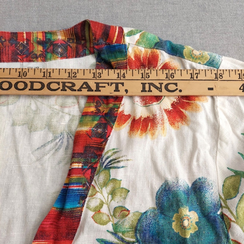 Chicos Linen Floral Kimono Style Top Women 3 Boho Resort Tie Front Beachy Artsy - Picture 11 of 14